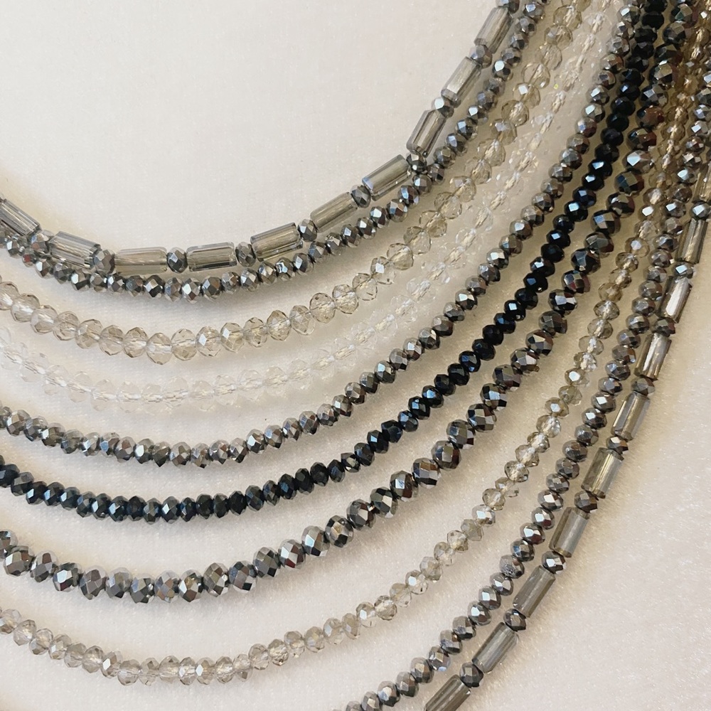 Multi-Chain Crystal Necklace In Greys And Silver Tones View 2